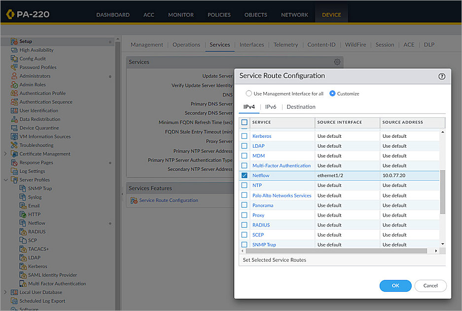 Screenshot of Palo Alto, NetFlow Service 2